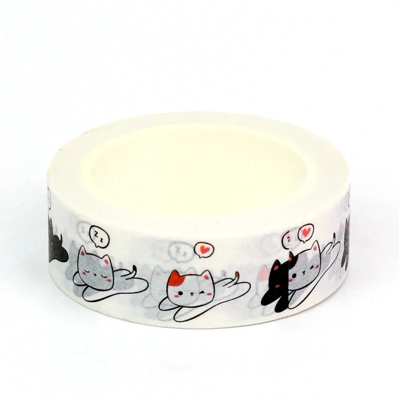 NEW 1X 10M Deco Kawaii Sleeping  Cat Cartoon Washi Tape for Scrapbooking Journaling Adhesive Masking Tape Cute Stationery