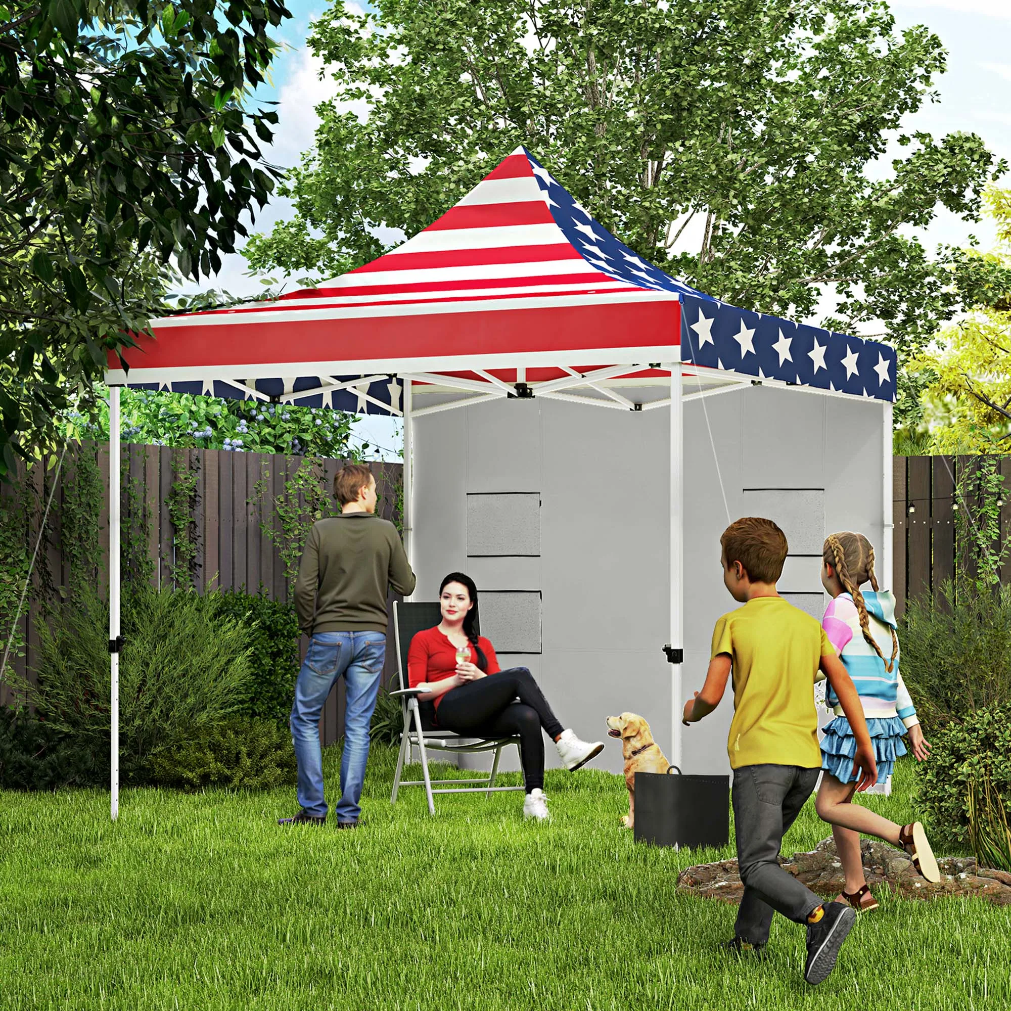 10' X 10' Heavy Duty Pop up Canopy Tent with Sidewall, Upf50+ Instant Sun Shelter, American Flag Print