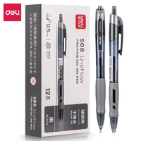 DELI Gel Ink Pen 0.5 mm 12pcs/Box - Retractable Soft Grip Office Pen with Black/Blue/Red Smooth Ink