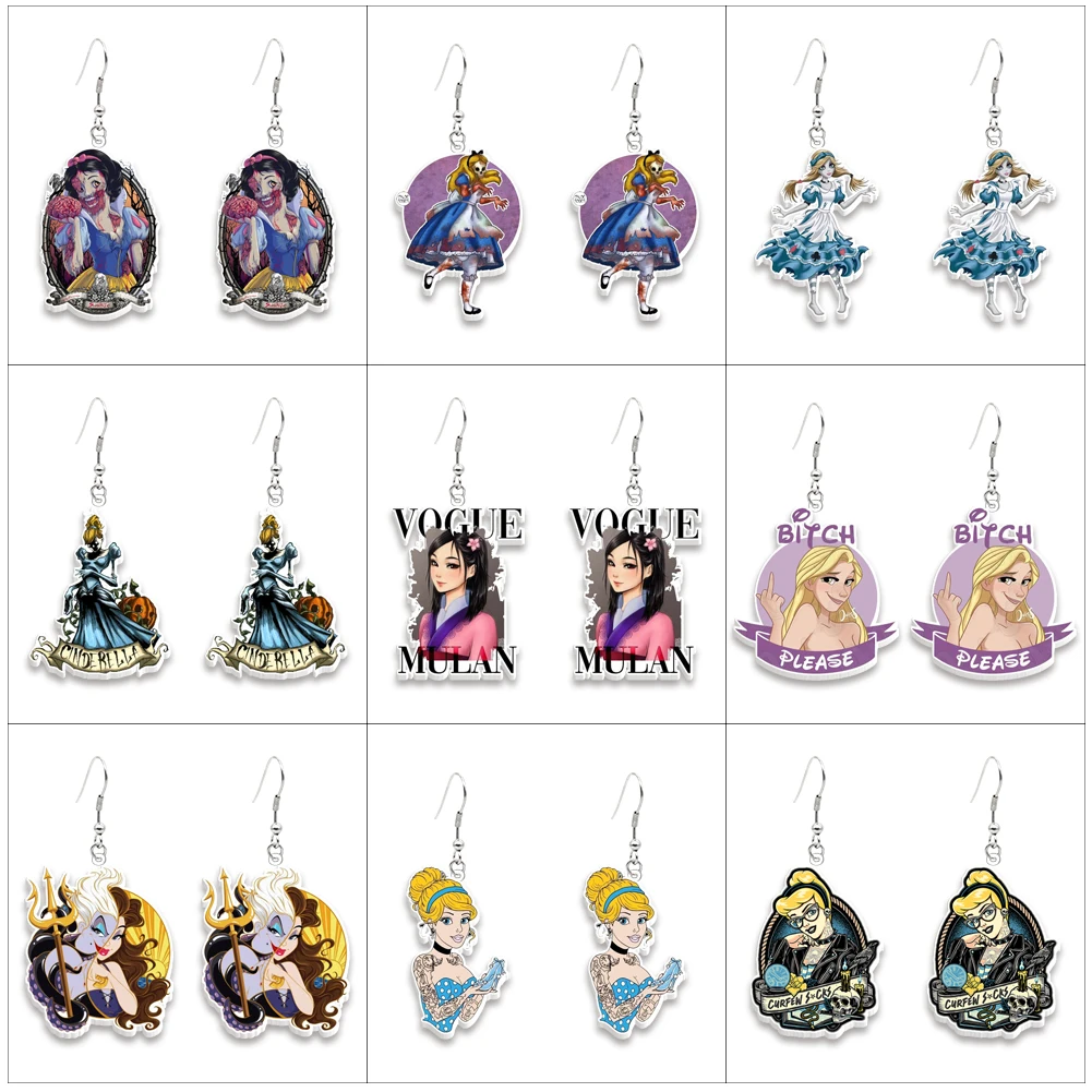 Halloween Theme Disney Princess Women Girls Creative Ear Hook Jewelry Special Gifts Acrylic Colorful Hanging Pendant Earrings