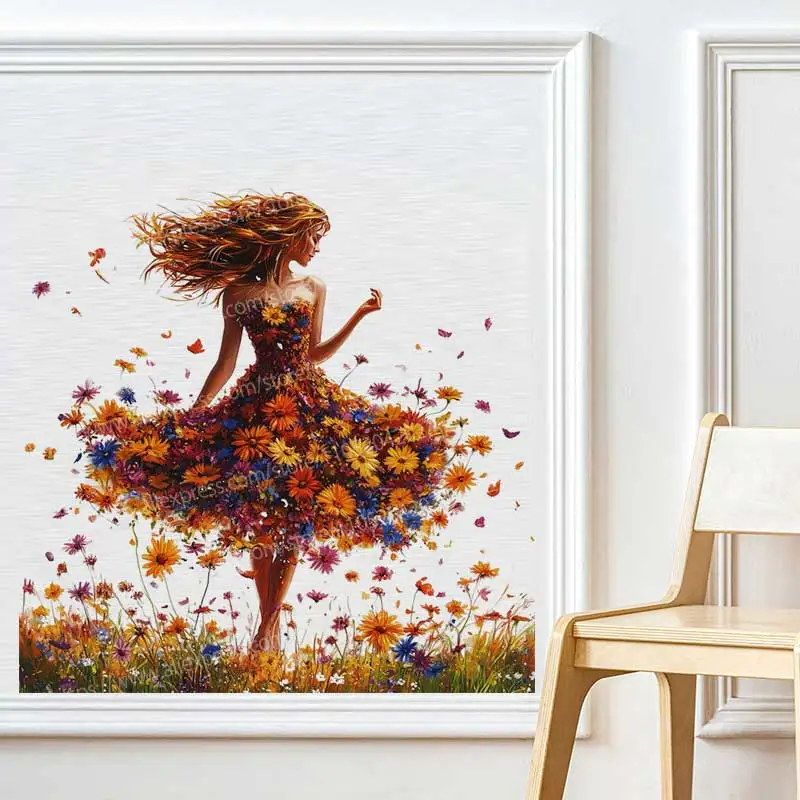 Fashion Flower Dress Wall Stickers Living Room Sofa Background Decorative Home Wall Art Decal Stickers AA213
