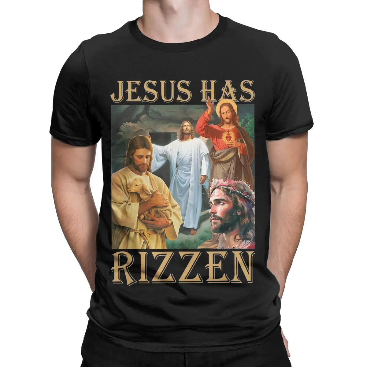 Men's Jesus Has Rizzen T Shirt Christian Religious Cotton Clothing Novelty Short Sleeve Crewneck Tees Gift Idea T-Shirt