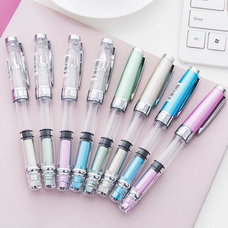  3008 Fashion Brief Transparent Fountain Pen Gold or Silver Clip Colorful Ink Pens Student School Supplies Stationery