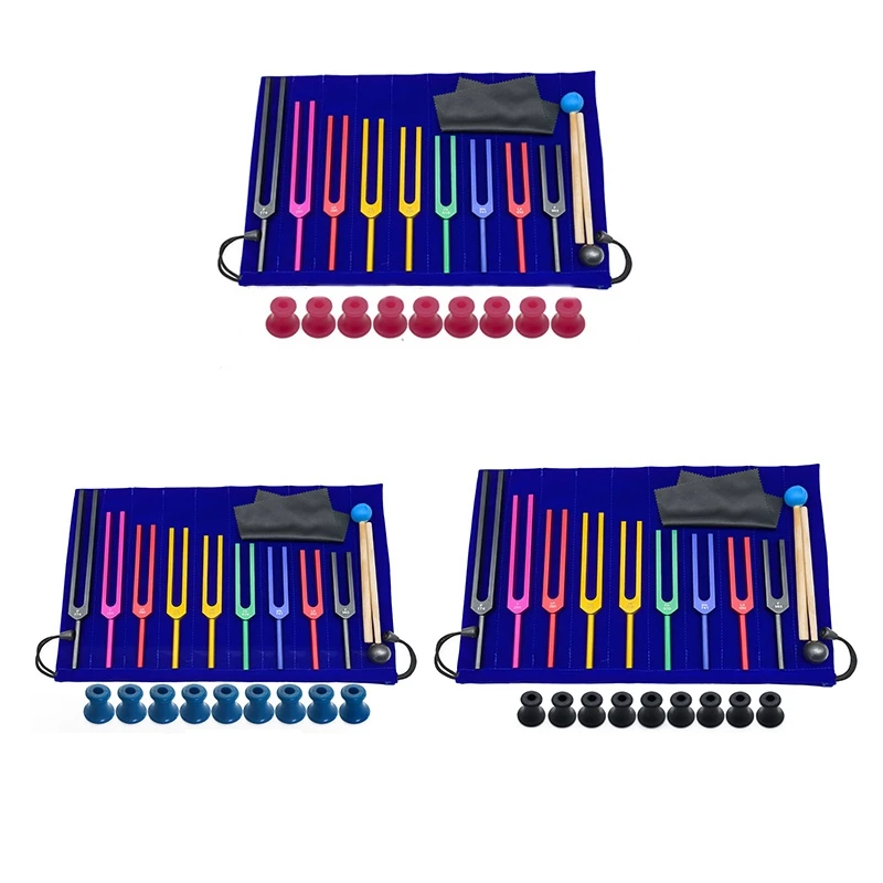 9 adet renkli Solfeggio alüminyum alaşım Tuning Forks için terapi, ses tedavisi pembe
