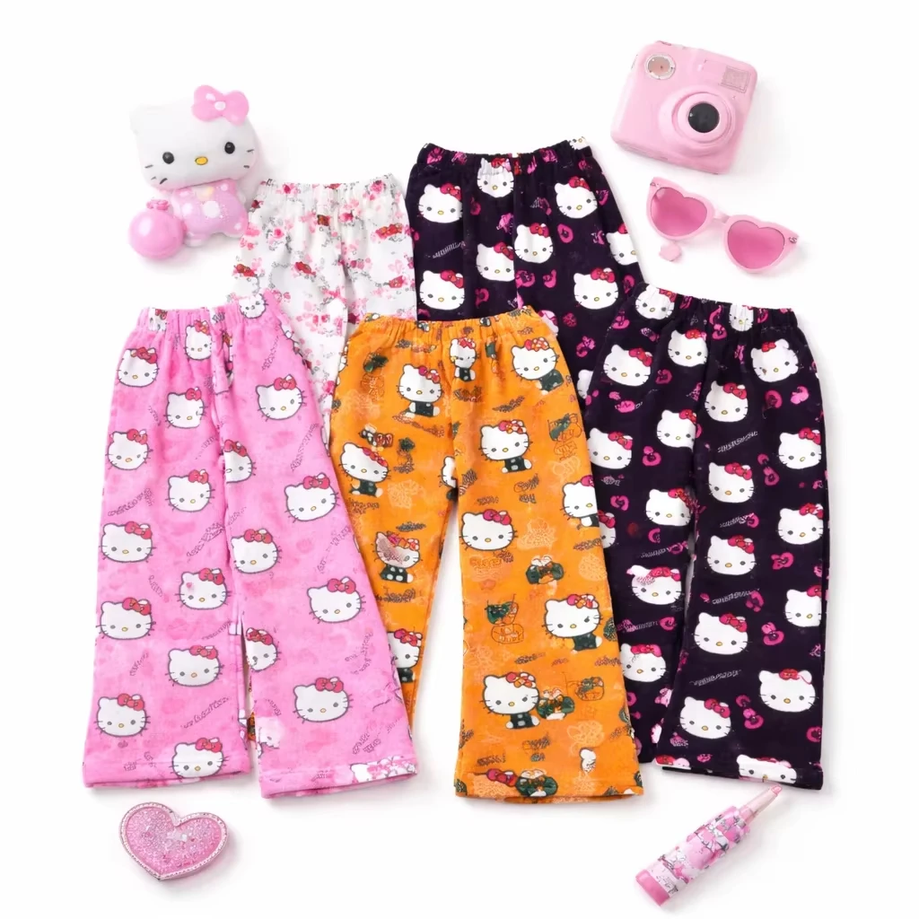 26-27 New Product Sanrio Hello Kitty Women's Flannel Pants Y2K Sweet and Cool Girl Style, Loose Straight Leg Wide Leg Version