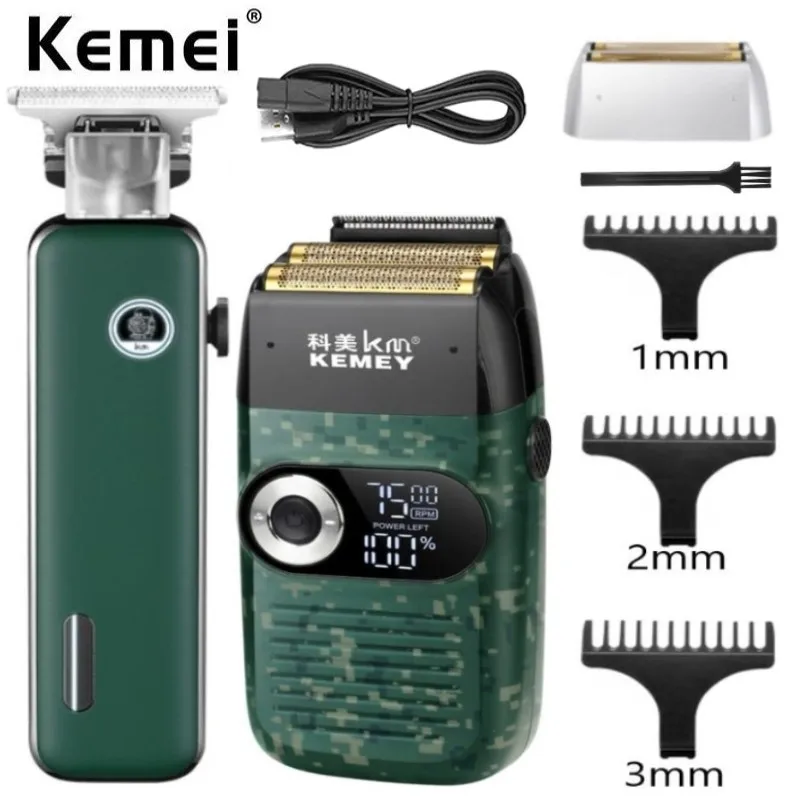 

Kemei Professional Barber Hair Trimmer T-blade Hair Clipper All-around Electric Shaver Rechargeable Beard Trimmer