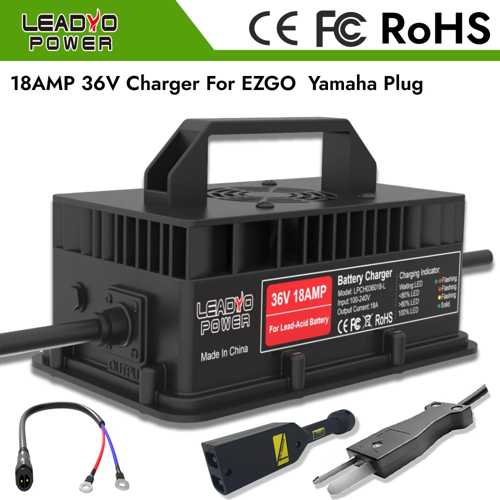 36V 18A Charger Golf Cart Lead Acid Battery IP67 Waterproof for EZGO TXT Crowfoot Plug Battery intelligent Smart Fast Charger