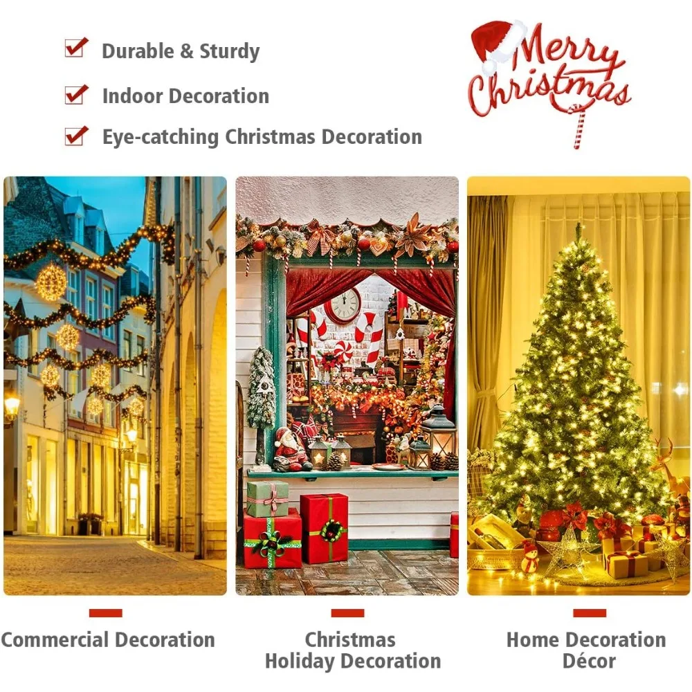 

7.5ft Artificial Pre-lit Christmas Tree with Warm White LED Lights and Pine Cones, Home Holiday Décor, Hinged, 1125 Bran