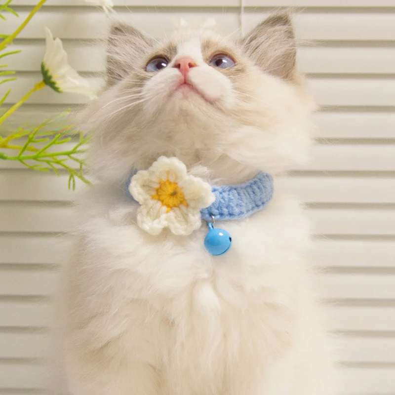 Cat and Dog Handmade Wool Knitted Collar Necklace Flower Bell Cute Series Pet Accessories Suitable for Small Cats and Dogs