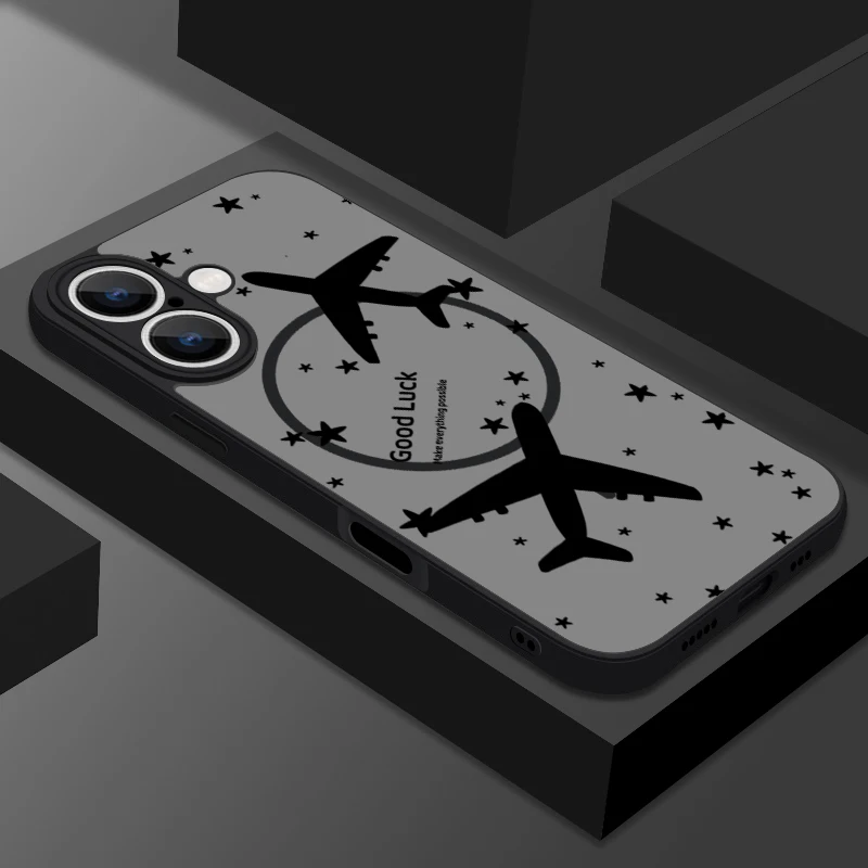 Magnetic Airplane Snow Mountain Case For iPhone 16 17 18 Pro Max Coque iPhone 16e 15 14 13 Pro Max Magnetic For Magsafe Cover