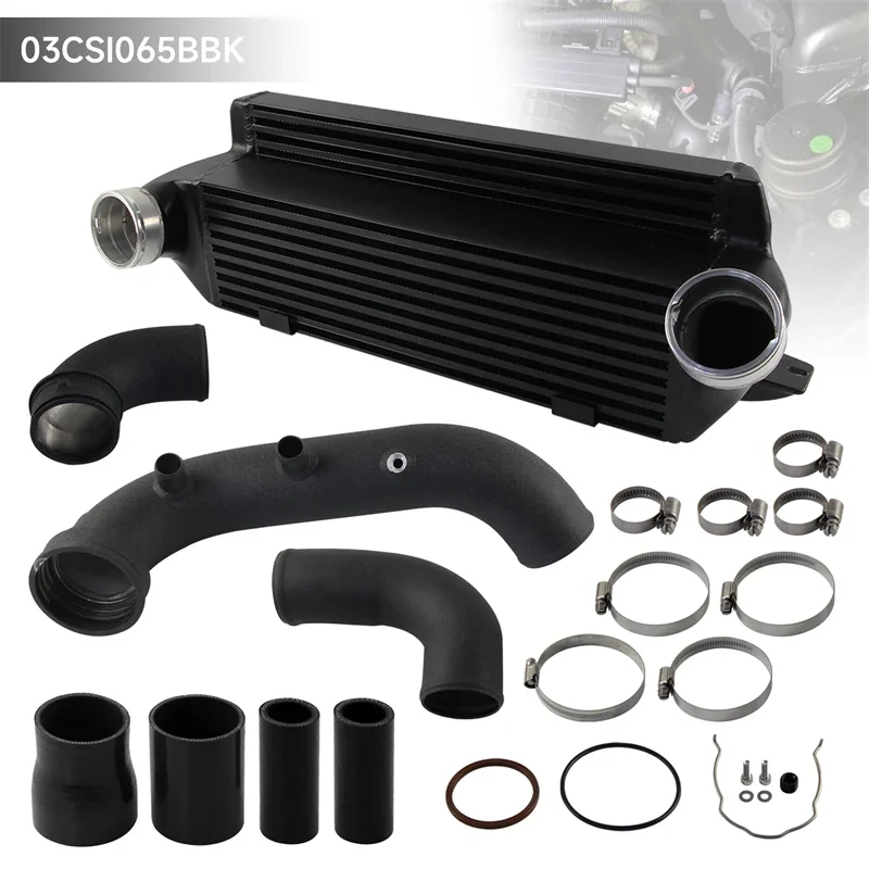 Aluminum Intercooler Bar & Plate +Super Charge Pipe+Boost Pipe Hose Kit For BMW N54 E8X E9X 1-series 135i 335i 06-13 Black/Red