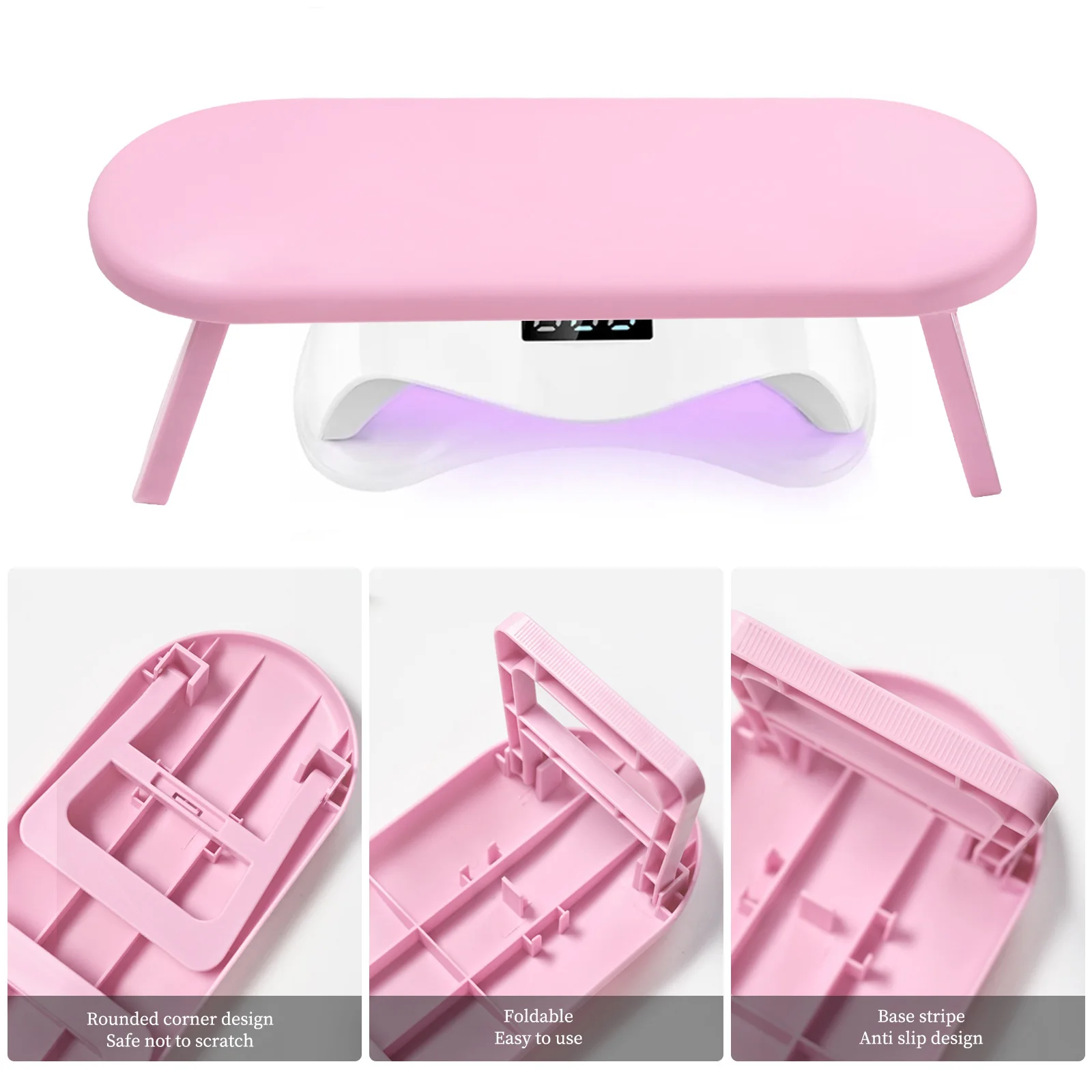Professional Nail Hand Rest, Foldable Plastic Pillow for Nail Techs & Home Use, Comfortable Acrylic Nail Support - Pink