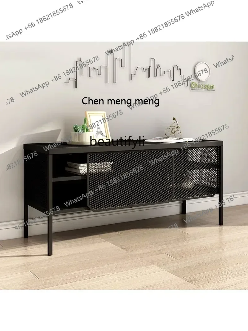 نمط جديد الشمال الحديد المطاوع خزانة التلفزيون الهدف صافي انزلاق الباب خزانة منخفضة غرفة المعيشة تجميعها خزانة مع الرسوم الدائمة #2