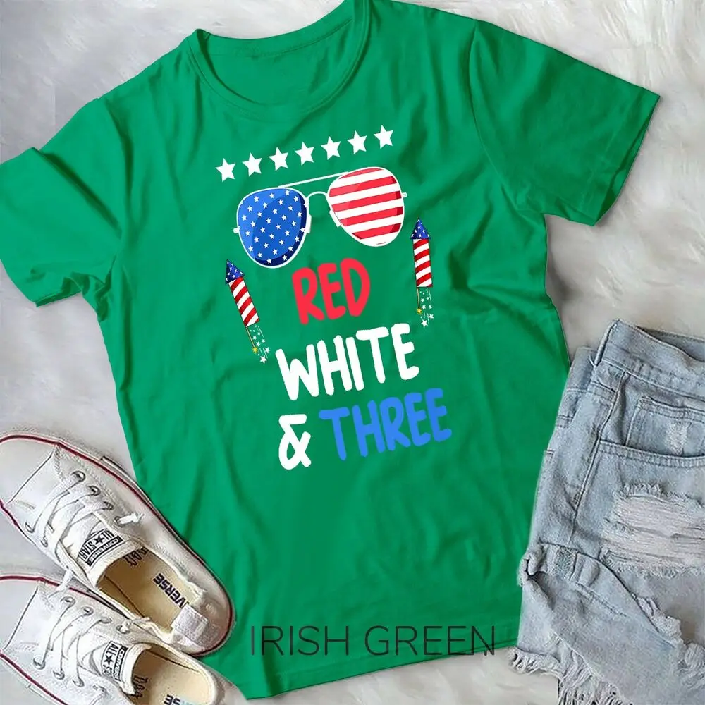 Kids Red White & Three 3rd Birthday 4th Of July Independence Day Unisex T-shirt