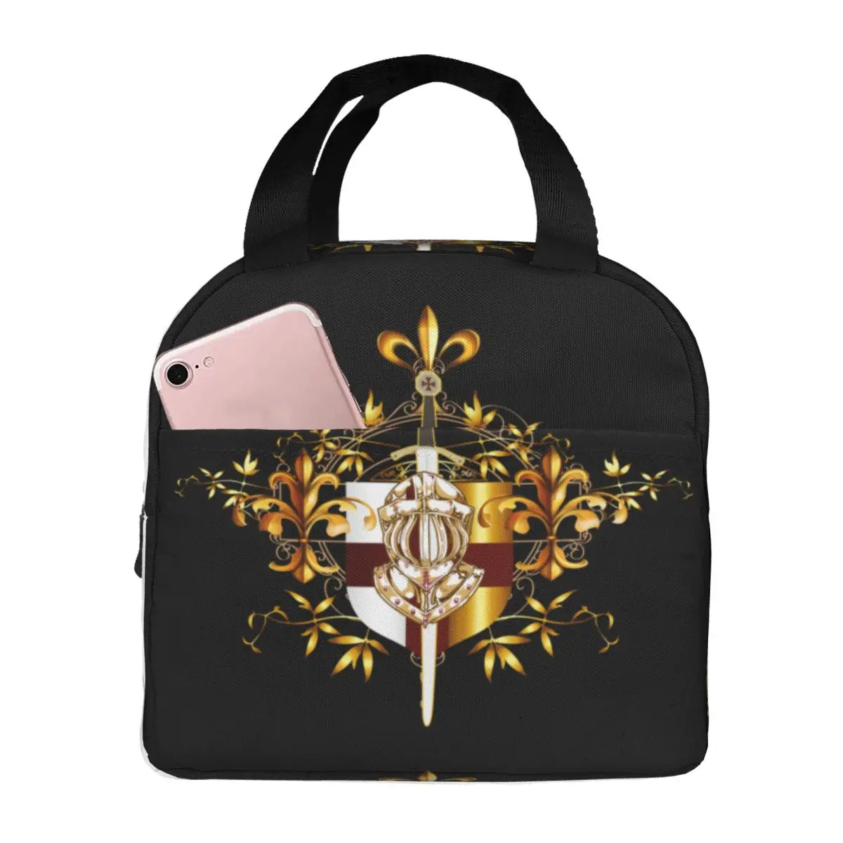 Knights Templar Cross Shield Symbol Medieval Sword Emblem Secret Order Lunch Bag Men Women Cooler Warm Insulated Lunch Box