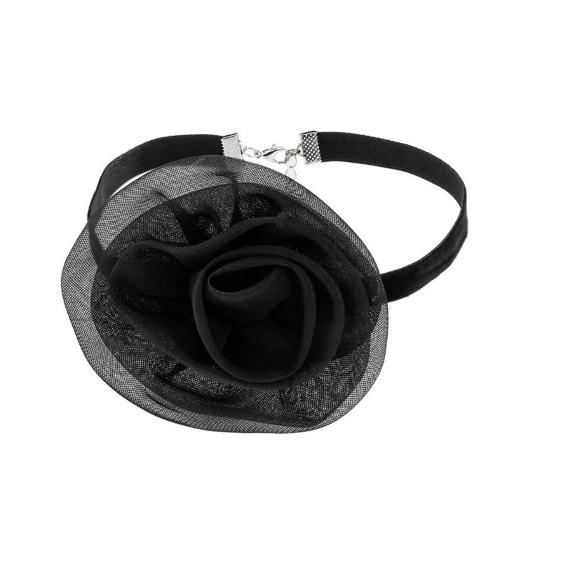 Fabric Rose Necklace Simulated Flower Neckchain Floral Clavicle Chains Choker