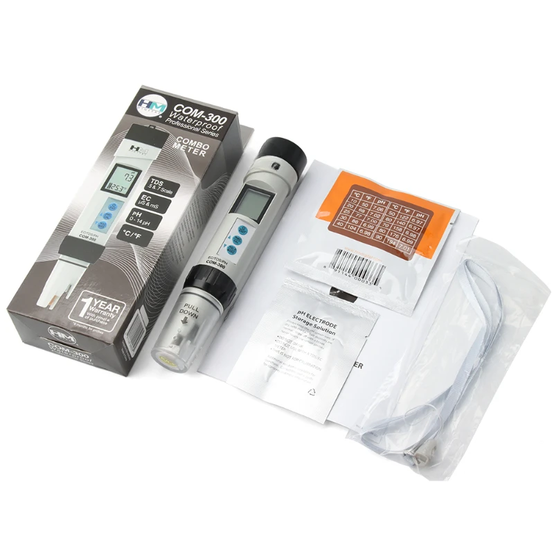 

4 in 1 EC /TDS /Temperature/ PH Meter Tester Waterproof With ATC Calibration And Data Hold Tool COM-300