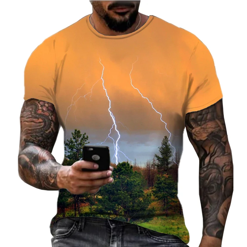 Camiseta holgada de secado rápido para hombre, camisa con estampado Digital en 3D, estilo Thunderbolt, transpirable, novedad de verano, 2024