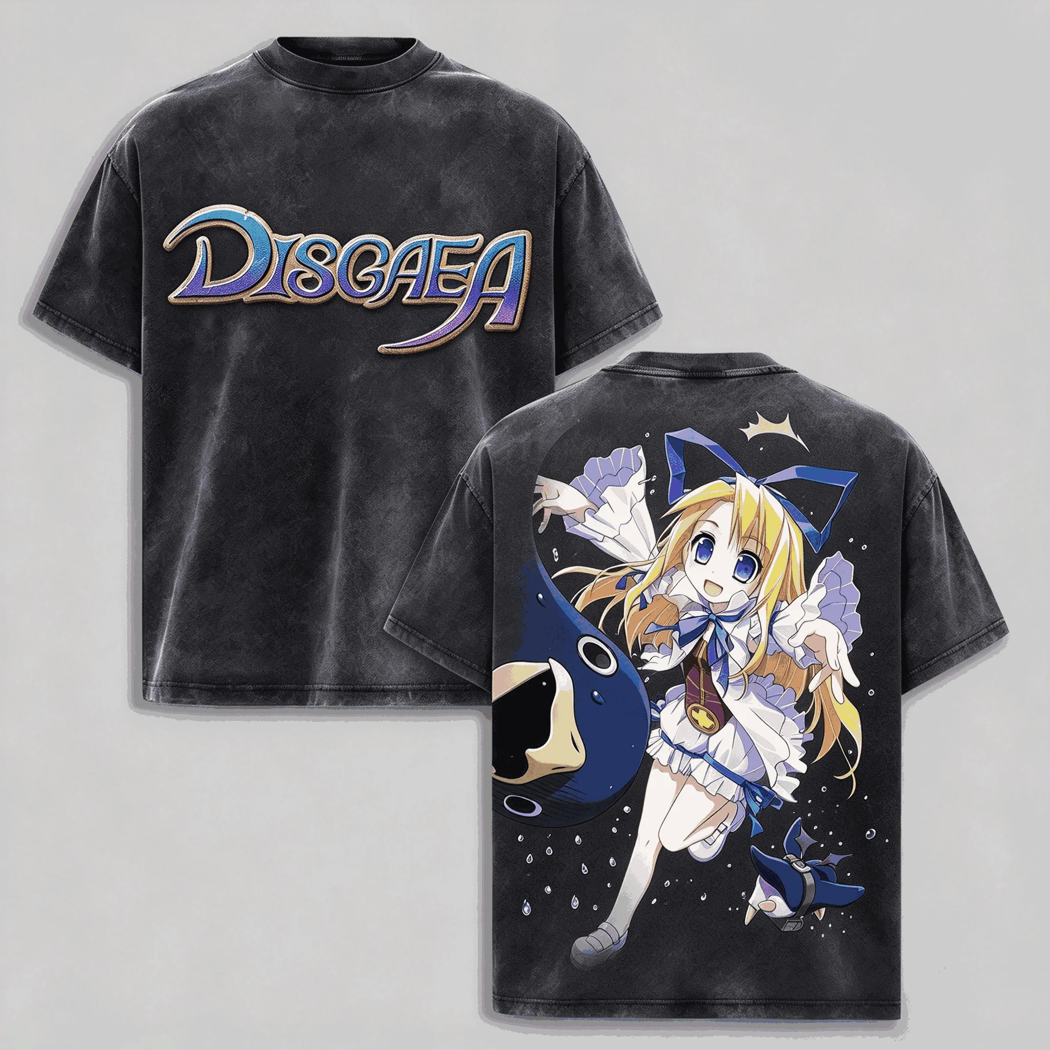 Disgaea Washed T-shirt Oversized Unisex Fashion Vintage Hip Hop Streetwear Cotton Vintage Loose T shirt Couples high quality tee