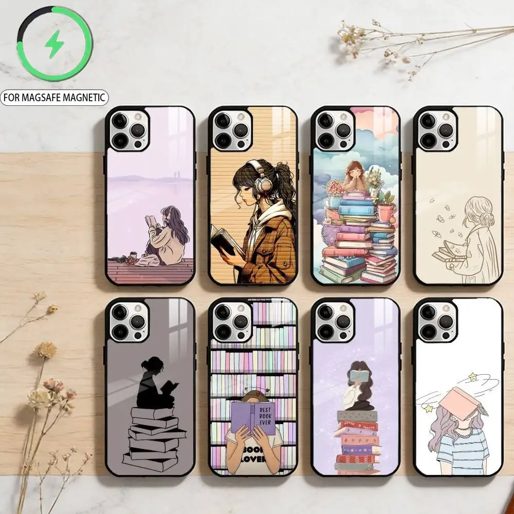 

Чехол для телефона Reading Books0elf Girl для iPhone 17, 16, 15, 14, 13, 12, 11 Plus, Pro Max, магнитный, для беспроводной зарядки Magsafe