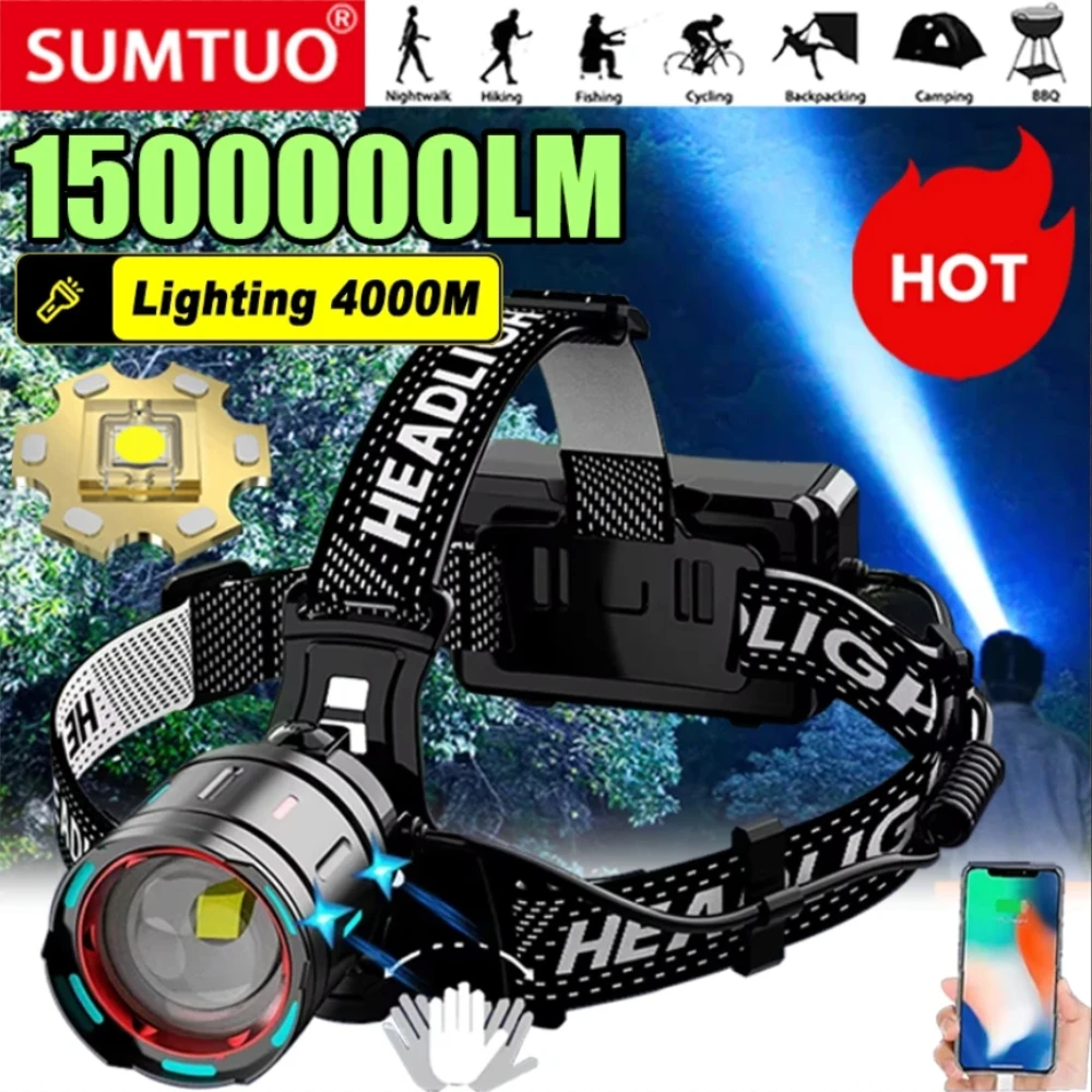 2025 Most Powerful LED Headlamp Super Bright Long Range Head Flashlight USB Rechargeable Head Torch Fishing Hunting Head Light