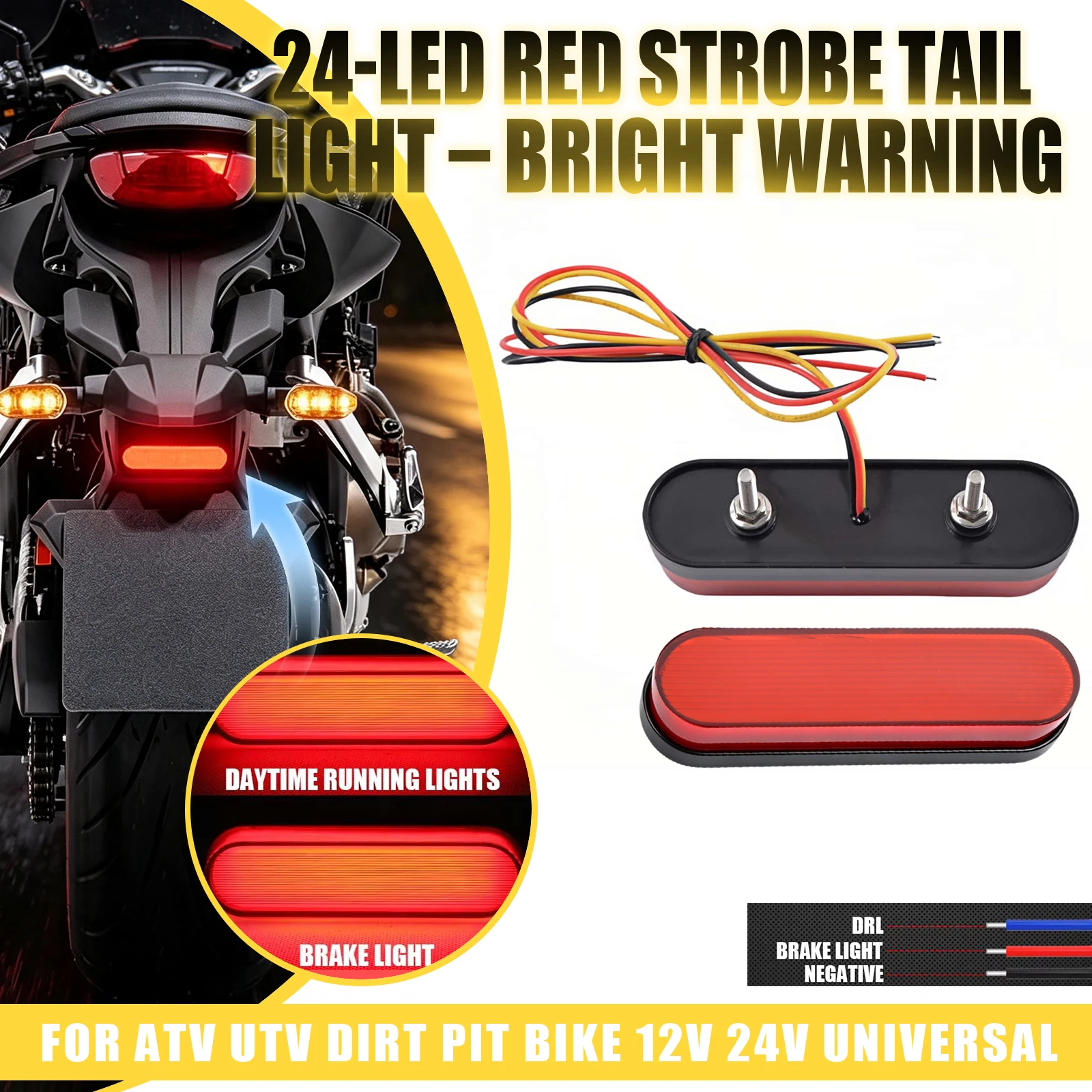 For Motorcycle Truck Trailer Universal 24LED Red Oval Rear Brake Tail Light Stop DRL Turn Signal Sequential Blinker Marker Lamp