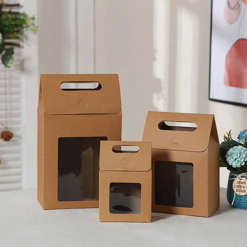 6/12 Kraftpapierboxen, Geschenkboxen mit Fenster, Faltbare Kartonboxen mit Griffen, Party-Geschenkboxen, Festivallieferungen – Detail 12