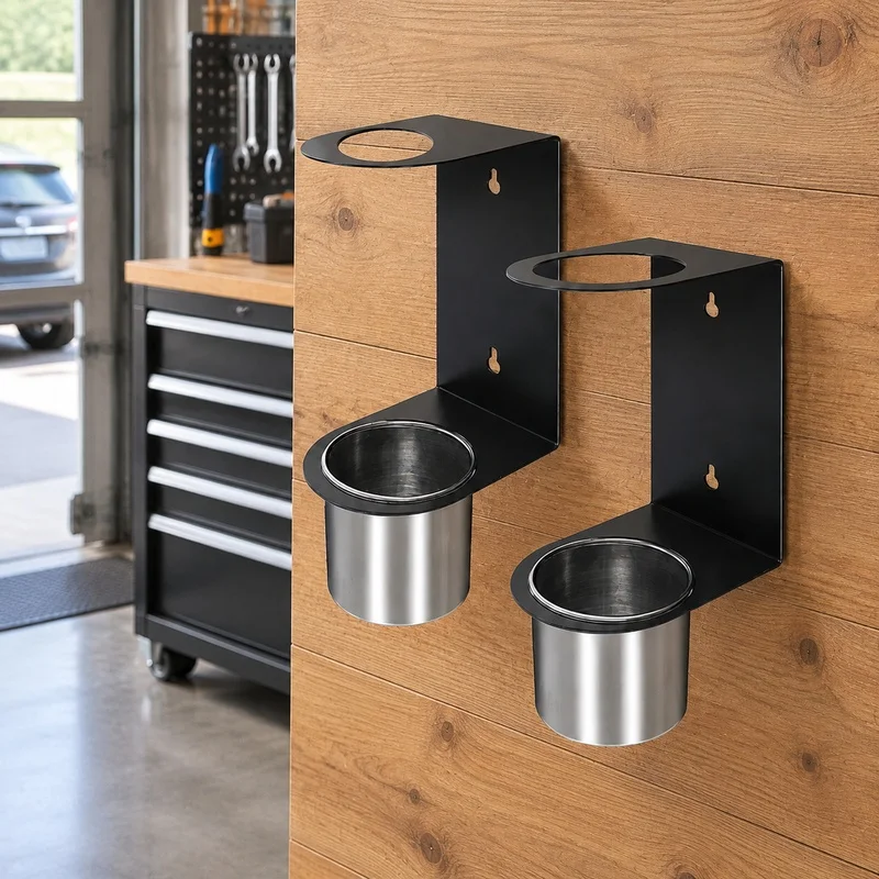 Pair of Wall Oil Funnel Racks with Removable Drip Trays for Garage and Workshop Organization