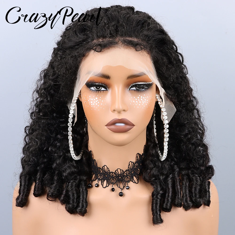 

CrazyPearl 250% Full Burmese Curly Human Hair Wig HD Transparent Lace Frontal 13X6 13X4 Finger Coily Ends Wigs for Women Natural