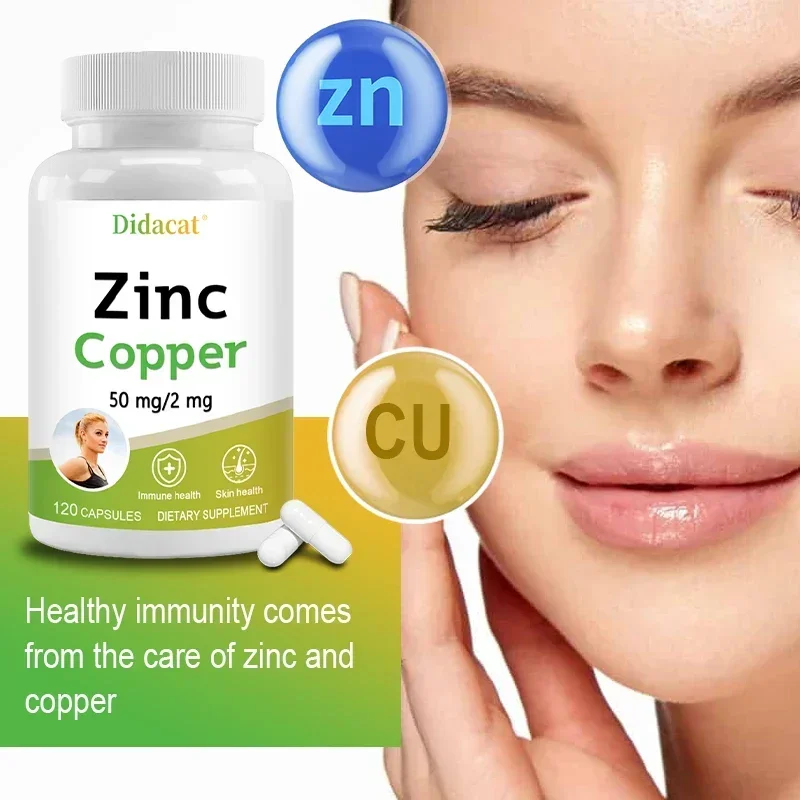 Zinc (Zinc Gluconate) 50 Mg + Copper (Copper Sulfate), Vegetarian Capsules - Gluten Free and Non-GMO, 2-in-1 Mineral Formula