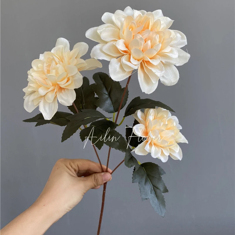 Simulation 3 Heads Dahlia Home Living Room and Dining Table Decoration Fake Flowers Wedding Ceremony Layout Artificial Flowers