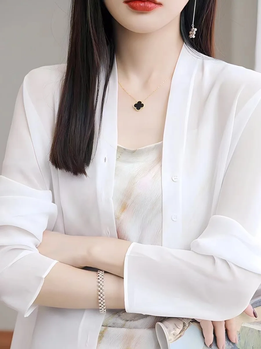 Women's Summer Thin Chiffon irt Ice Silk Wrap oulder Strap Blouse Outer Covering Cardigan Transparent Casual Sle Long S...