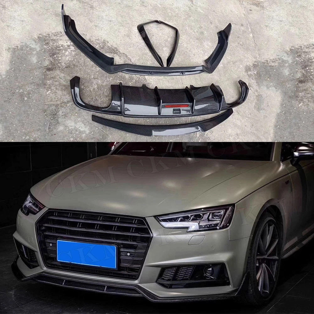 

CKMUUER Carbon Fiber Rear Bumper Lip Diffuser Spoiler Car Racing Front Eyebrow Cover for Audi A4 S4 B9 2017 2018 2019 Body Kits
