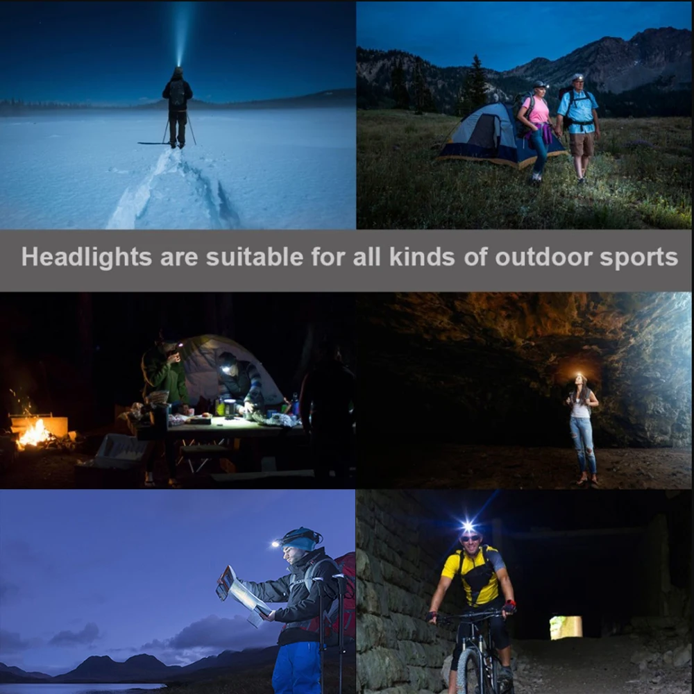 Super bright LED headlamp 4 x T6 + 2 x COB + 2 x Red LED waterproof led headlight 7 lighting modes with batteries charger