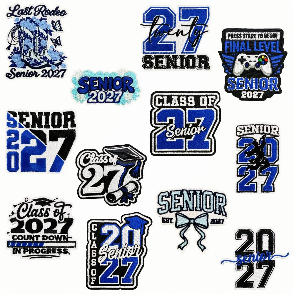 Class of 2027 Senior Embroidery Patches Graduation Applique Fabric Iron on Paych BIY Bag Backpack Sticker Sewing Repair Decor