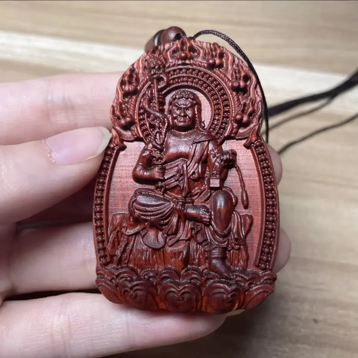 Rosewood Buddha Card High Density Pendant Lucky Zodiac Carving This Life Wood Carving Patron Saint Wooden Jewelry Peace Charms