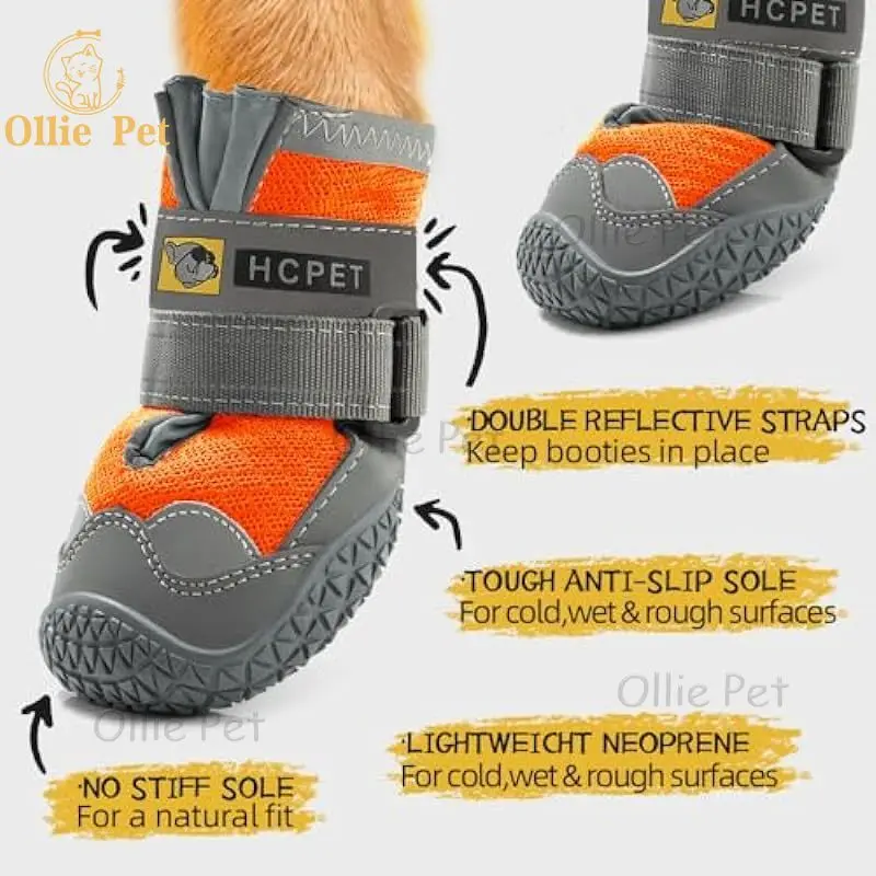 4PCS Outdoor Dog Walking Shoes Waterproof Dog Boots Hot Pavement Snow Hiking Anti-slip Footwear Breathable for Medium Large Dog