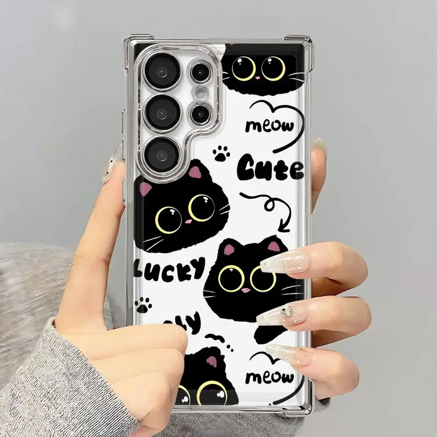 Phone Cover Case for Samsung Galaxy S26 Ultra S21 Plus S20 FE S22 S25 Edge S23 S24 Lucky Black Cat Pattern