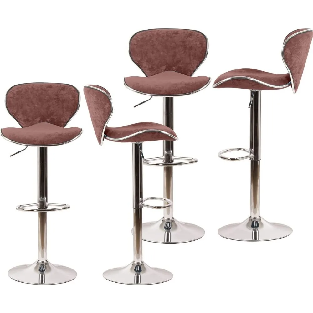 Ajustável Swivel Faux Leather Bar Stools, Chrome Curvo Assento, Jantar Counter Chair, Conjunto de 4