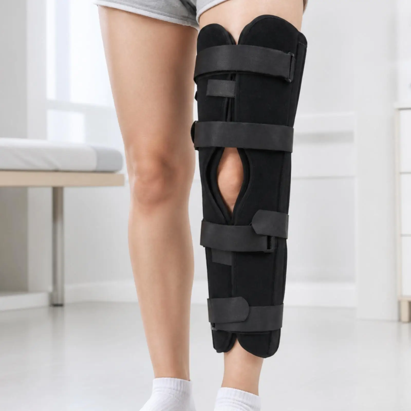 Medical Knee Fixation Brace with Aluminum Stays for Adult Leg Immobilization Breathable Orthopedic Support Stabilizer for Post