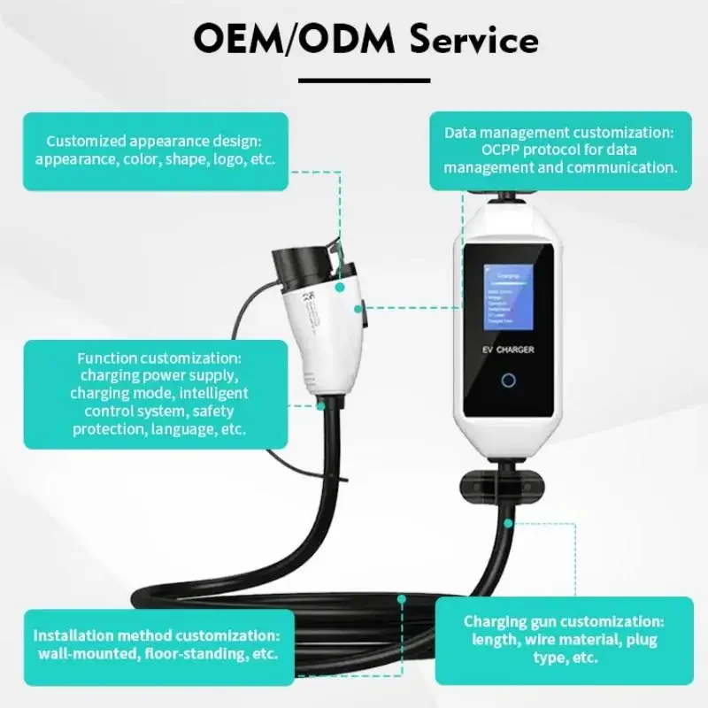 type1 new energy household charging pile portable 3.5kw 7kw ev charger with screen 32a for electric cars