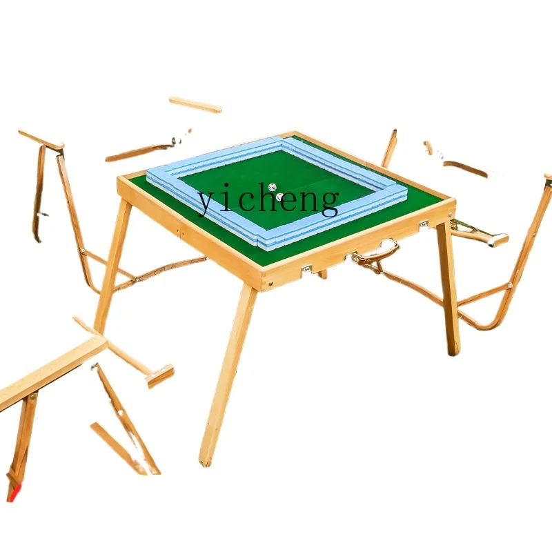 

TQH Outdoor Portable Mahjong Table Folding Camping Height Mahjong Set Portable Solid Wood Travel Dormitory Sparrow Brand Small