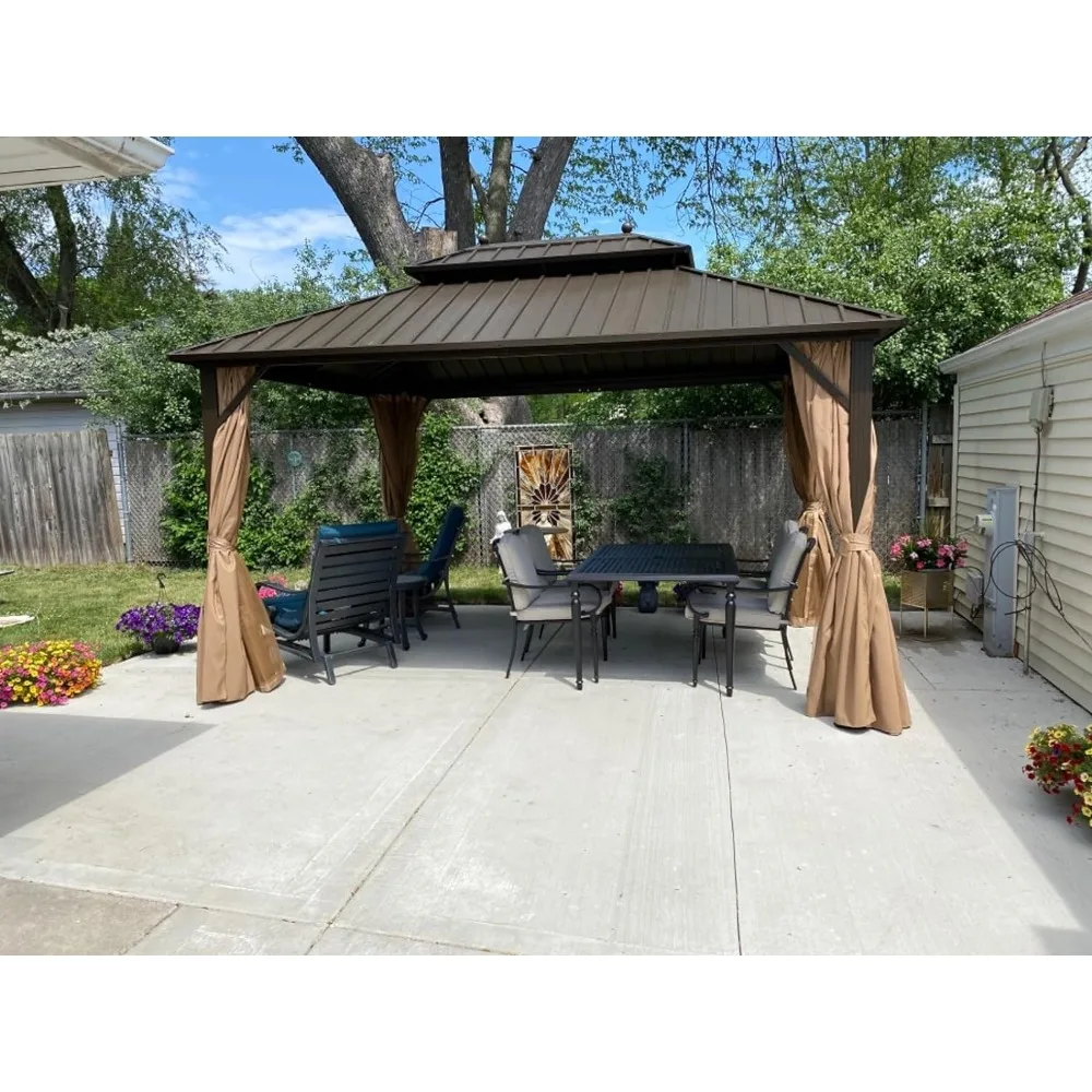 10'x14' Hardtop Gazebo Canopy Metal, with Galvanized Steel Double Roof,Permanent Gazebo Pavilion for Patio Deck,Backyard