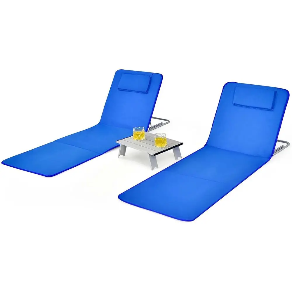 Beach Chairs or Adults 2 Pack Set with Side Table, olding Lounge Chairs, 5 Position Adjustable Lawn Chair or Suthing, Patio Chai