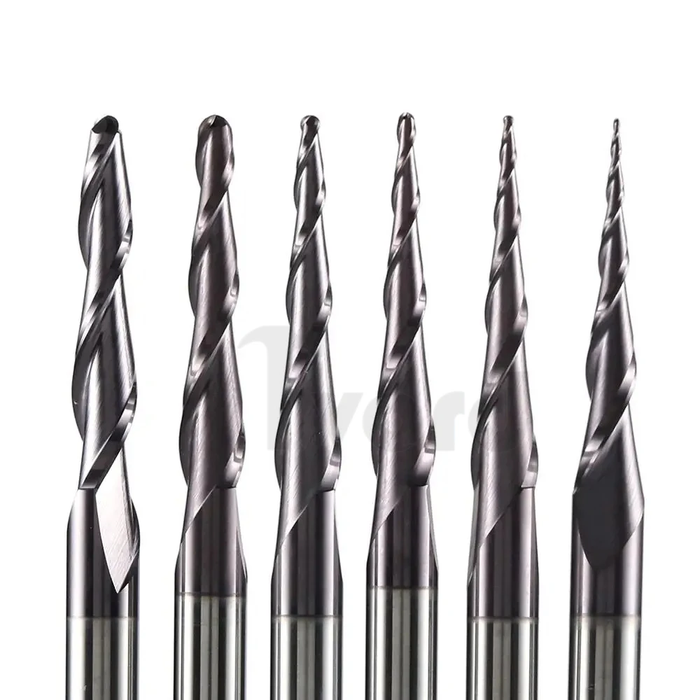 1 pcs Solid Carbide Coated Taper Ball Nose Bit CNC Milling Cutter Router Bits for Wood and Cutters for Metal End Mill