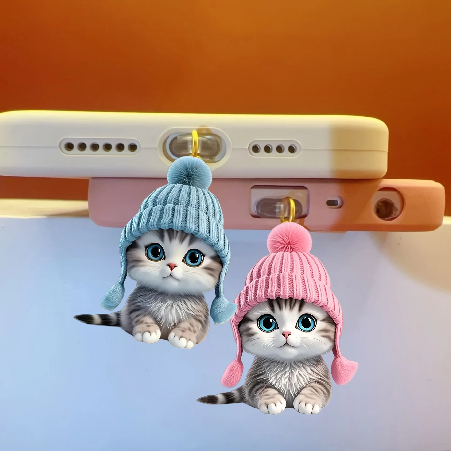 

2D плоская акриловая пылезащитная заглушка с милым котом для iPhone Lightning, разъем и овальный разъем Type-c, подвеска для пылезащитной заглушки для телефона