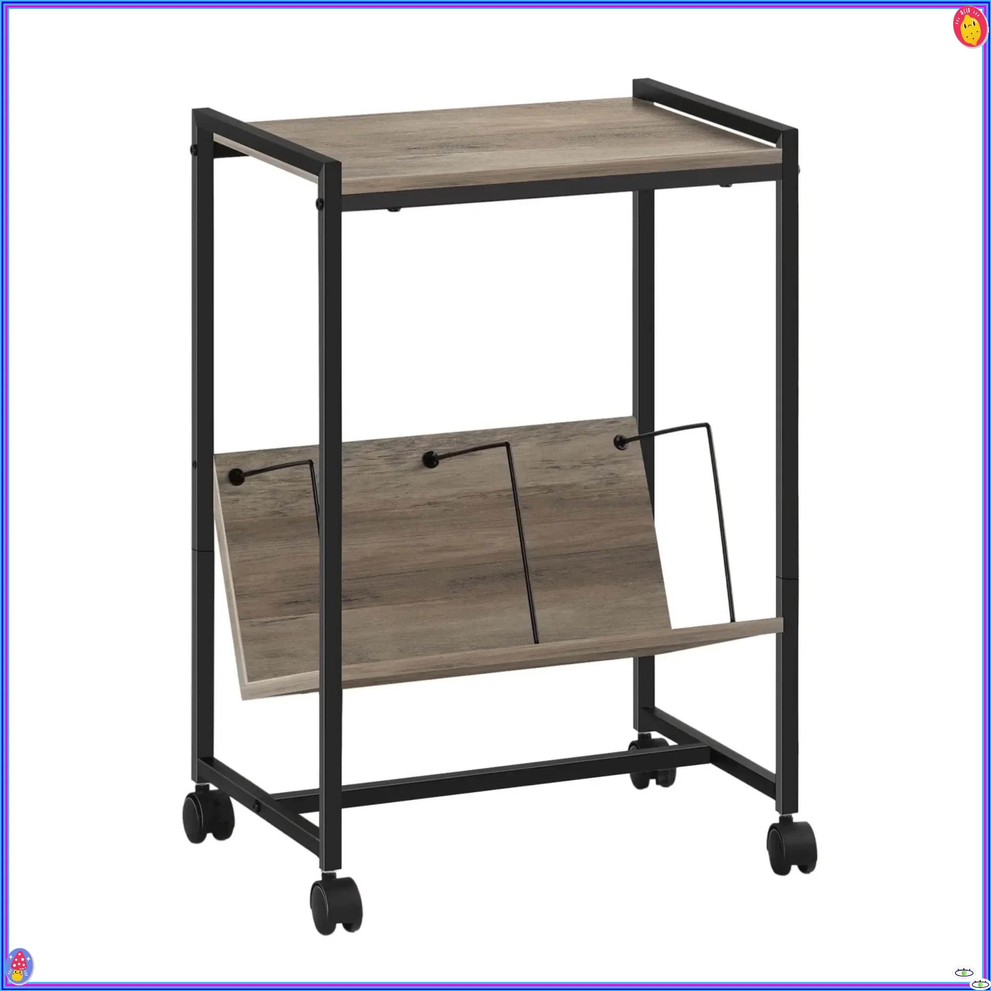 Supporto portatile per giradischi grigio a 2 livelli con ruote, ripiano in vinile per tavolino da soggiorno e camera da letto