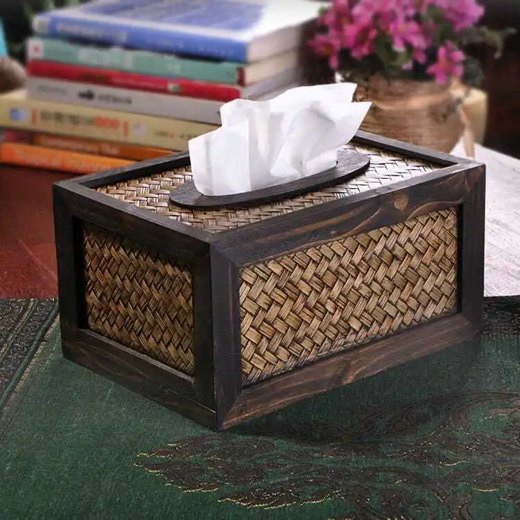 Thai Craft Southeast Asian Style Special Bamboo Weaving Design Tissue Box Pastoral Creativity Retro Drawn Paper Storage BoxZD675