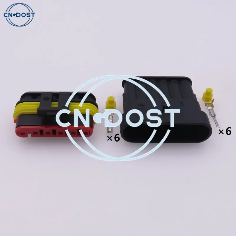 1 Set 6 Pin 282090-1 282108-1 Automotive Socket AC Assembly Waterproof Plug With Metal Terminals And Rubber Seals