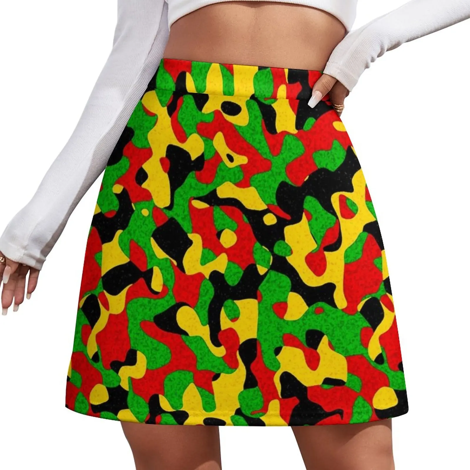

Rastafari Camouflage Pattern Green Yellow red Black Mini Skirt korean style womens clothing